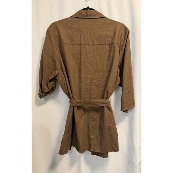 Dialogue | Women’s Brown Collared Linen Button Up Shirt Tunic Belt - Size 18W - Picture 7 of 10